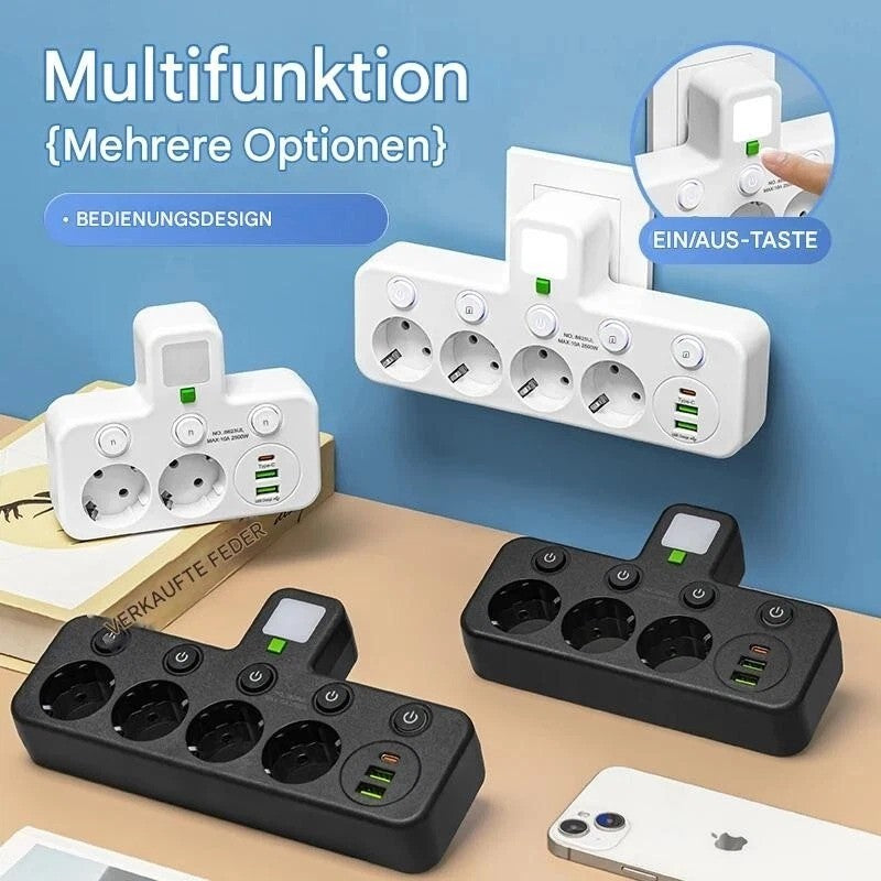 4-fach Steckdosenleiste mit USB | 4 Steckplätze | USB-Ports | Büro & Reise